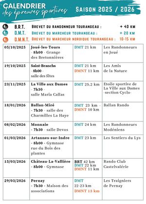 Calendrier BRT DMT DMNT AUDAX 2025 2026