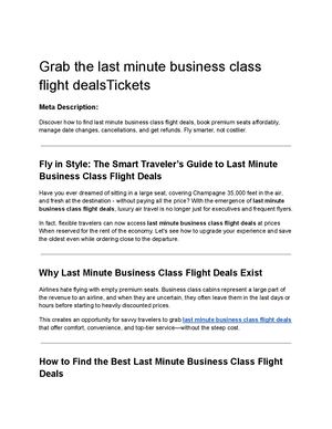 Grab The Last Minute Business Class Flight Deals Tickets