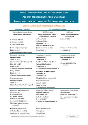 Indications De Consultation D'oncogénétique CCR Polyposes Décembre 2023