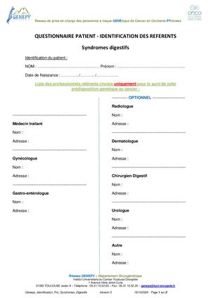 Genepy Digestif Questionnaire Et Identification Professionnels