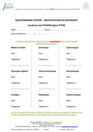 Genepy Cowden Questionnaire Et Identification Professionnels
