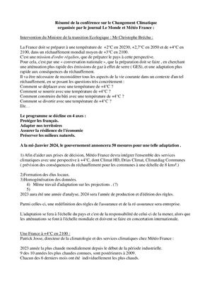Compte Rendu de La Conférence sur le Réchauffement Climatique 14 Décembre 2023
