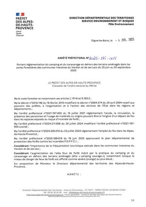 Arrêté Préfectoral Réglementation Camping Caravanage Verdon Si Zone Orange