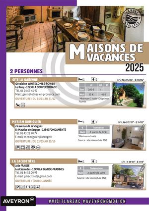 Livret Maisons de vacances 2025 / Hébergements Larzac & Vallées