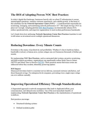 The Roi Of Adopting Proven Noc Best Practices