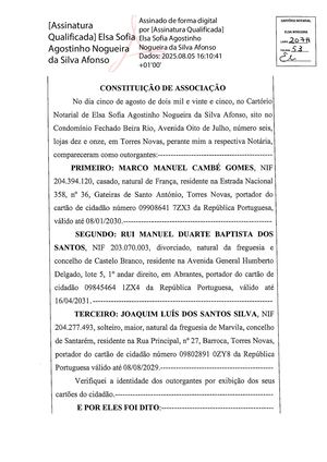 Escritura da Associação de Voleibol do Distrito de Santarém