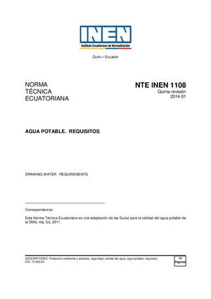 Nte Inen 1108 Agua Potable Requisitos