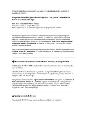 Responsabilidad Disciplinaria del Abogado: ¿Por qué en Colombia No Existe la Sanción sin Culpa?
