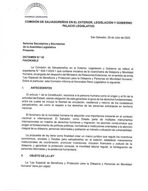 Dictamen 43 Comision Salvadoreños En El Exterior