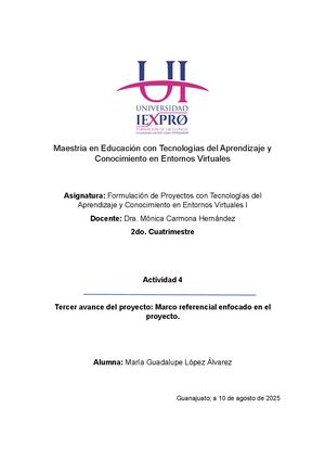 Tercer avance del proyecto: Marco referencial enfocado en el proyecto.