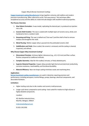 Copper Investment Casting Manufacturers