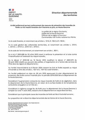Arrêté Préféectoral - Prevention Risque Incendie - août 2025