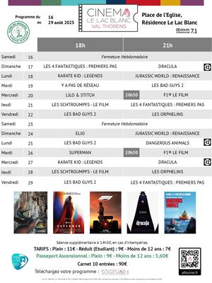 Cinéma Val Thorens Programme éTé 2025