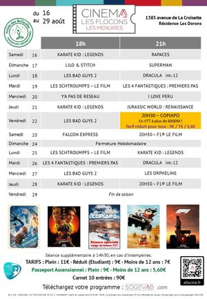 Cinéma Les Menuires Programme éTé 2025