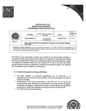 Circular 013- Grados Por Ceremonia Solemne (Seccional Palmira).