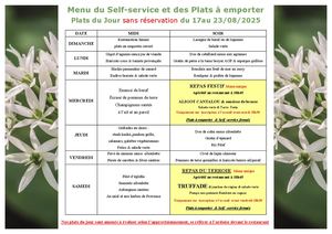 Menu Semaine 1 Self Service Et Plats A Emporter Semaine Du 17 Au 23 Aout 2025