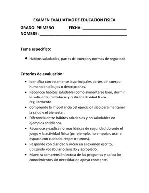 Examen Evaluativo De Educacion Fisica Trabajo De Tic