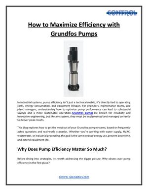 How To Maximize Efficiency With Grundfos Pumps
