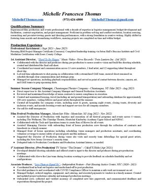 Media Production and Events Management CV