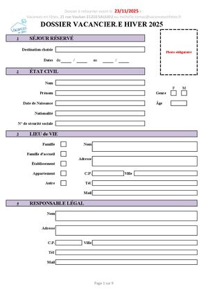 Dossier Vacancier Hiver 2025 Vacances En Fêtes