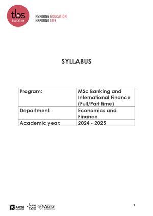 Syllabus MSc Banking And International Finance