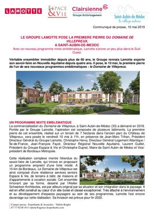 Lamotte pose la première pierre du Domaine de Villepreux à Saint-Aubin-de-Médoc - 10 mai 2019