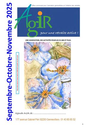 Programme des activités d'AGIR : septembre, octobre et novembre 2025