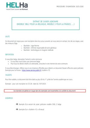 Extrait de casier judiciaire HELHa 25-26