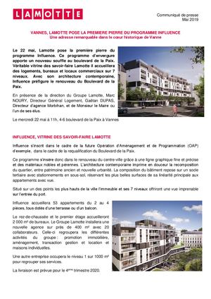 Lamotte pose la première pierre du programme Influence à Vannes - 21 mai 2019