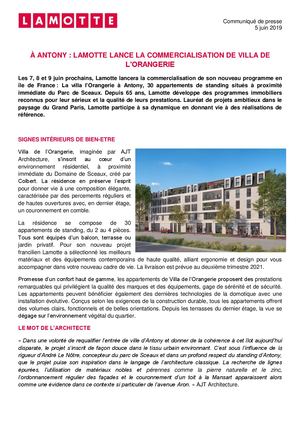 Lamotte lance la commercialisation de Villa de l'Orangerie à Antony - 5 juin 2019
