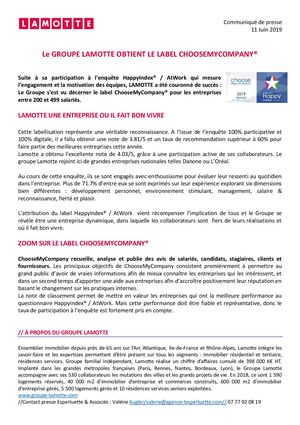 Le Groupe Lamotte obtient le label ChooseMyCompagny® - 11 juin 2019