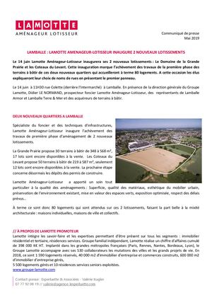 Lamotte Aménageur Lotisseur inaugure deux nouveaux lotissements à Lamballe - 13 mai 2019
