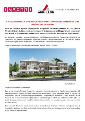 Lamotte inaugure les programmes Loeiza et Le Domaine des Salicornes à Plouzané - 14 juin 2019