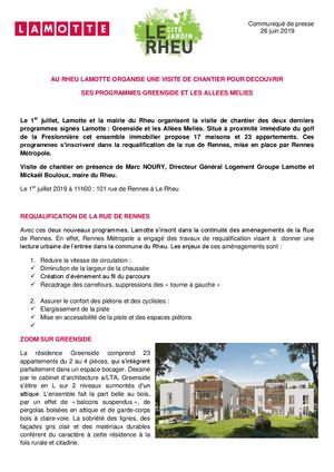 Lamotte organise une visite de chantier pour découvrir ses programmes au Rheu - 26 juin 2019