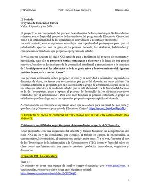 Proyecto De Educación Cívica 10° Ii Semestre 2025