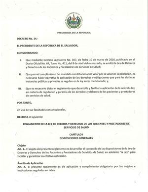 Reglamento De La Ley De Deberes Y Derechos De Los Pacientes Y Prestadores De Servicios De Salud