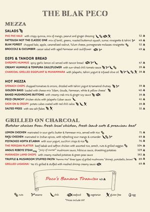 The Blak Peco Menu