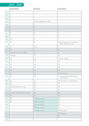 Agenda Helha 2025 2026(calendrier)