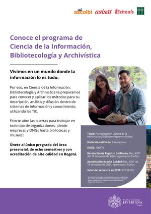 Conoce el programa Ciencia de la Información, Bibliotecología y Archivística de la Pontificia Universidad Javeriana