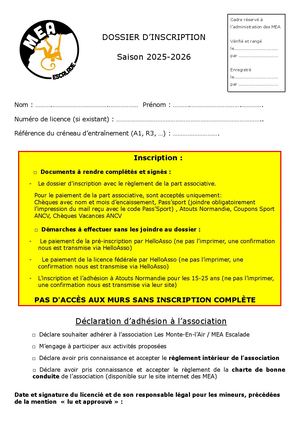 Dossier D'inscription 2025 2026