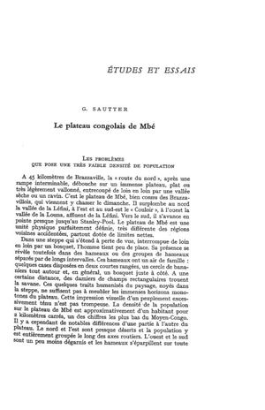 Le Plateau Congolais De Mbe, Par G. Sautter, 1960