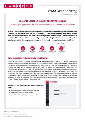 Lamotte lance le suivi des réserves en ligne - 12 septembre 2019