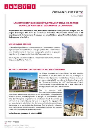 Lamotte confirme son développement en Île-de-France - 10 juillet 2020