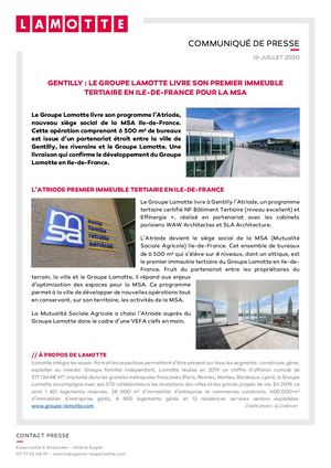 Lamotte livre son premier immeuble tertiaire en Île-de-France - 16 juillet 2020