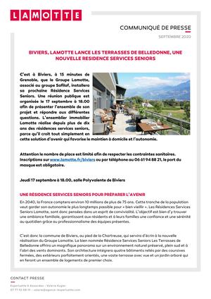 Lamotte lance la résidence services seniors Les Terrasses de Belledonne à Biviers - 15 septembre 2020