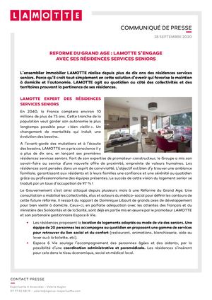 Réforme du Grand Âge : Lamotte s'engage avec ses résidences services seniors - 28 septembre 2020