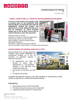 Lamotte pose la première pierre de Nouveau Monde à Brest - 22 mars 2021