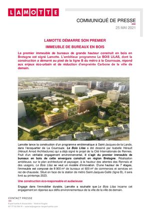 Lamotte démarre son premier immeuble de bureaux en bois - 25 mai 2021
