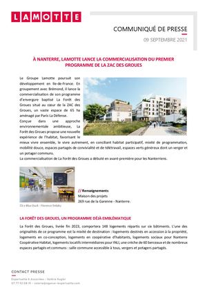 Lamotte lance la commercialisation du premier programme de la ZAC des Groues à Nanterre - 9 septembre 2021