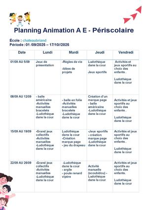 Planning  Midi Chateaubriand